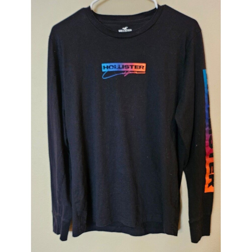 Hollister Black Long Sleeve T-Shirt with Bold Multi-Color City Graphic size M